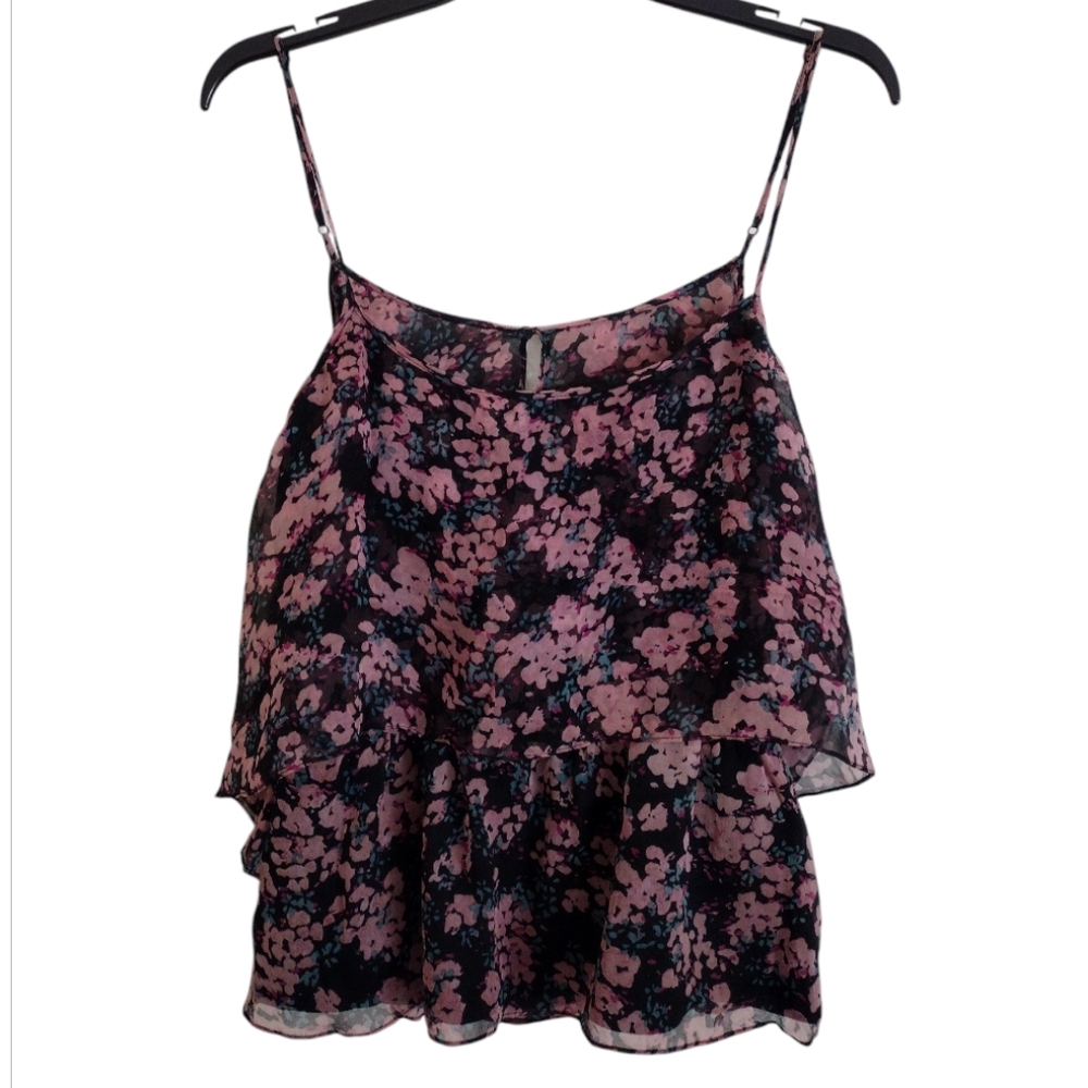Elizabeth and James pink black multicolor floral tank top size small